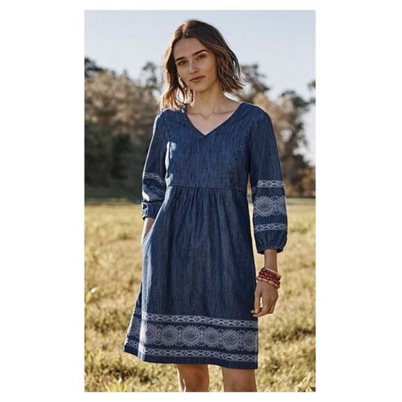 J. Jill Denim Women's Medium Embroidered Peasant Dress Blue NEW - Picture 1 of 7